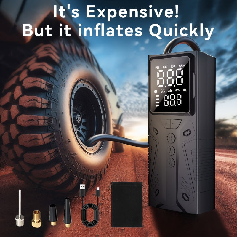TEMU 150psi Cordless Bilolly Portable Tire Inflator - Digital Gauge & Led Light, Rechargeable Air Compressor - Quickly Inflate Cars, Bikes,