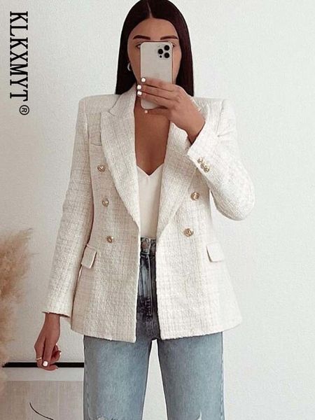 Womens Suits Blazers Klkxmyt Women Jacket Spring Traf Fashion Double Breasted Tweed Blazer Coat Vintage Long Sleeve Female Outerwear Chic To