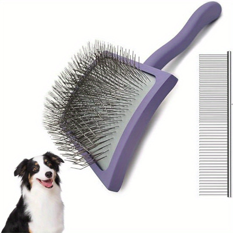 TEMU 2pcs Pet Grooming Brush, Self - Cleaning Pet Grooming Brush, Stainless Steel Needle Brush, Pet Comb For Removing Loose Hair, Pet Hair Removal
