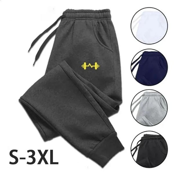2024 Barbell Printed Fleece Mens Trousers Autumn Winter Pants Fashion Drawstring Casual Male Sweatpants Jogging Sports 240910