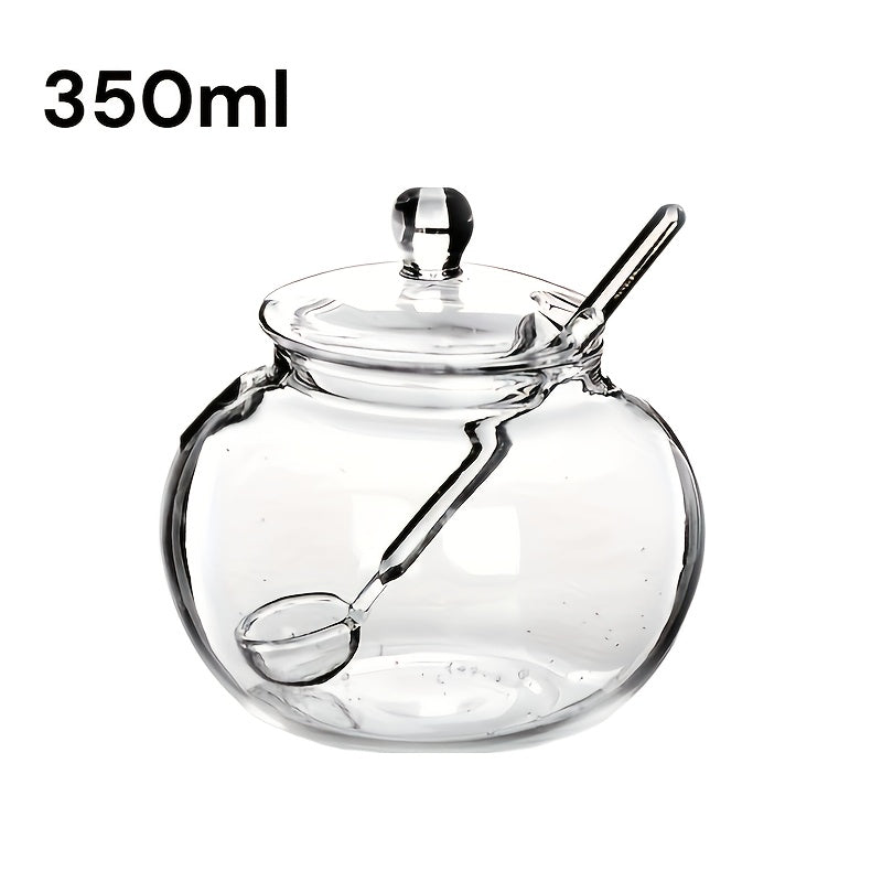 TEMU 350ml-500ml Clear Glass Sugar Bowl With Spoon - Transparent Spice Jar For Kitchen, Outdoor Safe, , Cooking, Candy Storage Pot, Durable & Easy To