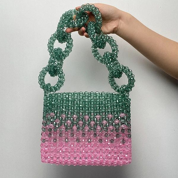 Color Acrylic Evening Clutch Party Bags For Women Designer Handbag Purses 2024 Fashion Handmade Beading Square Shoulder