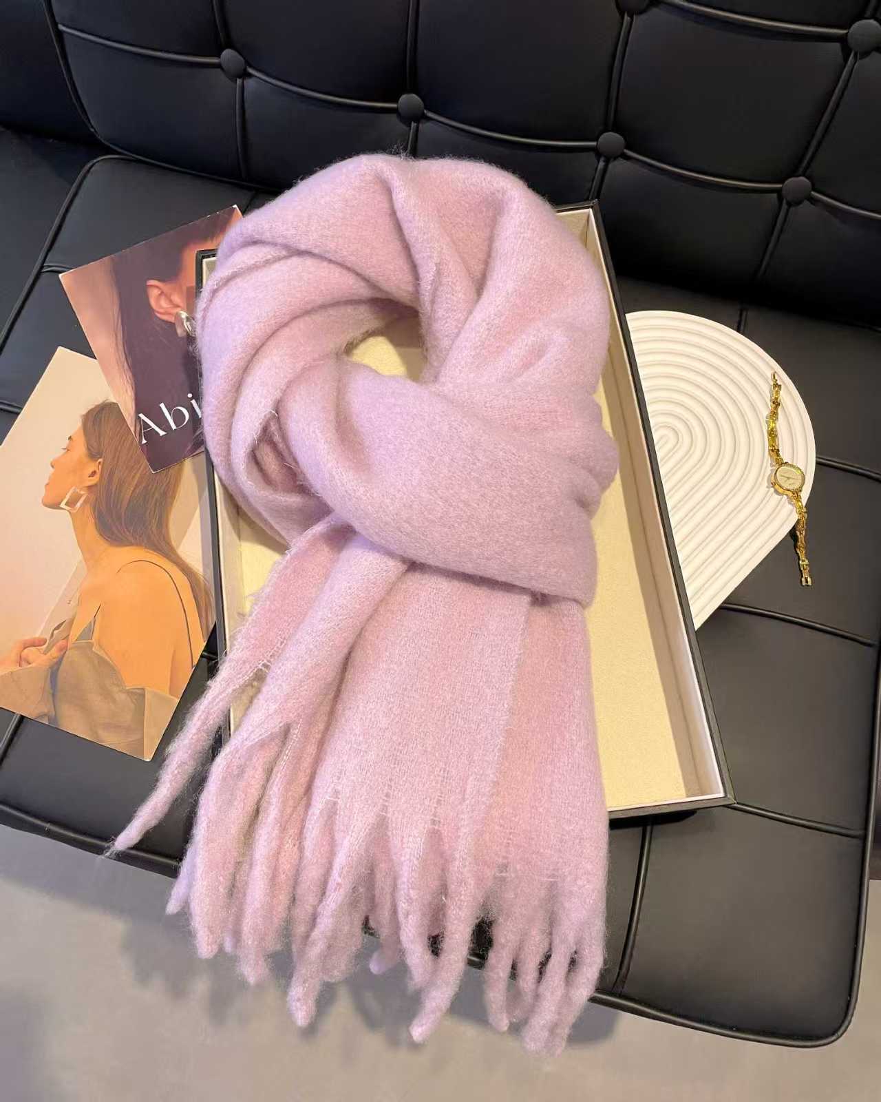 K019 Icelandic sea salt blue scarf for women autumn and winter new arrival mohair pure color versatile neck warm imitation cashmere shawl