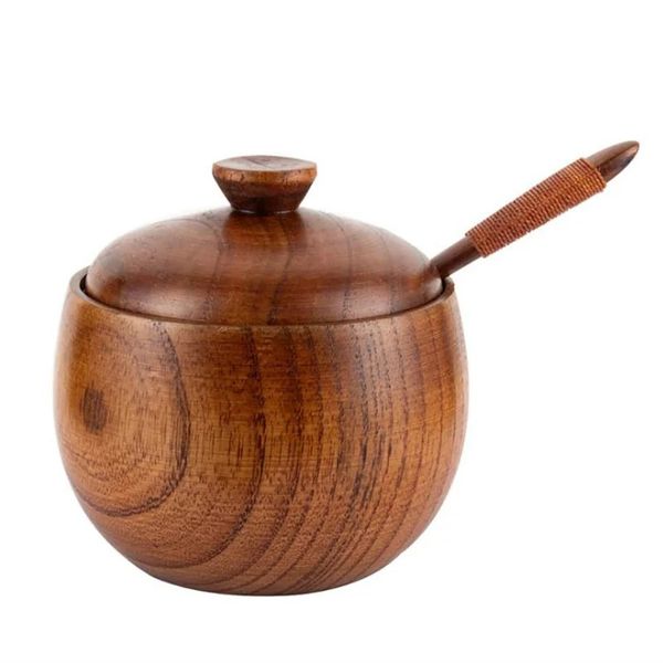 1 Natural Wooden Tableware Spice Kitchen Utensils Seasoning and Sauce Tank with Lid Salt Mixer