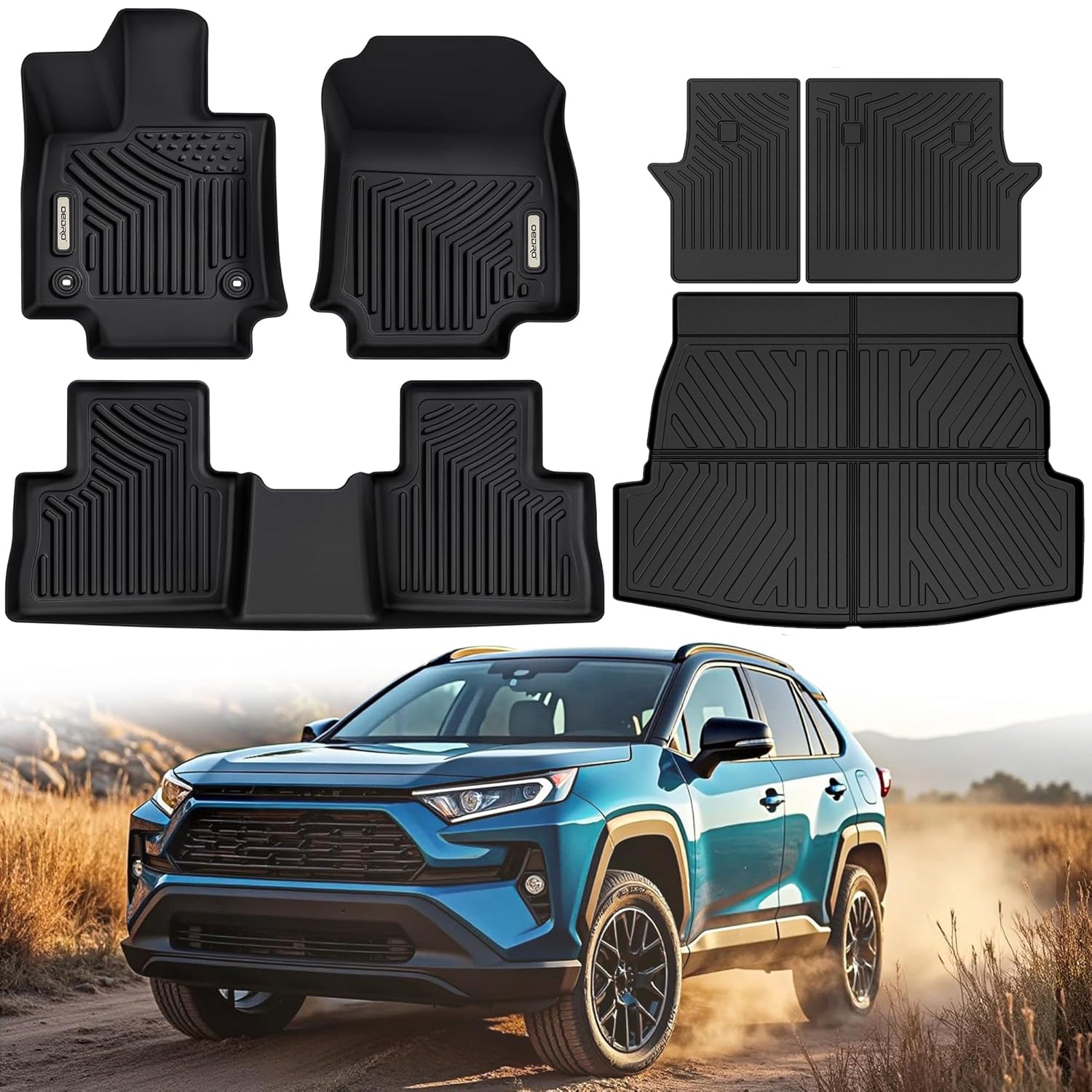 Floor Mats for Toyota RAV4 2019-2025(Include Hybrid), Compatible with All Weather RAV4 Floor Liners Full Set Cargo Liner Backrest Mats Floor Mats