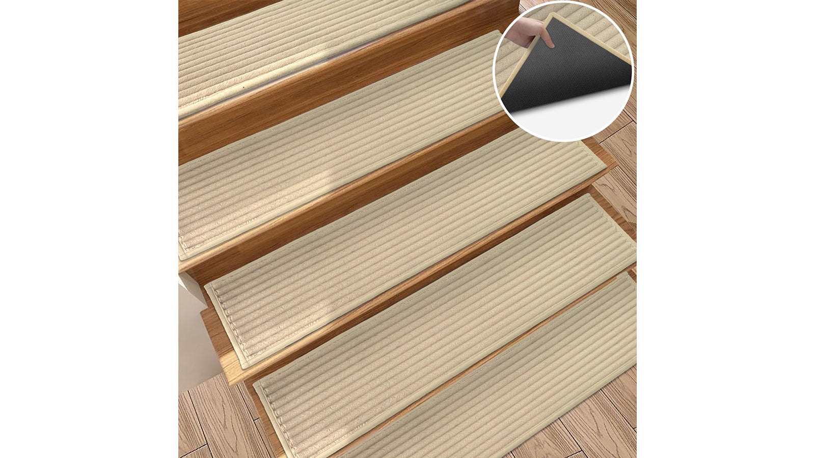 AOTHIA Corduroy Stair Carpet Treads Beige