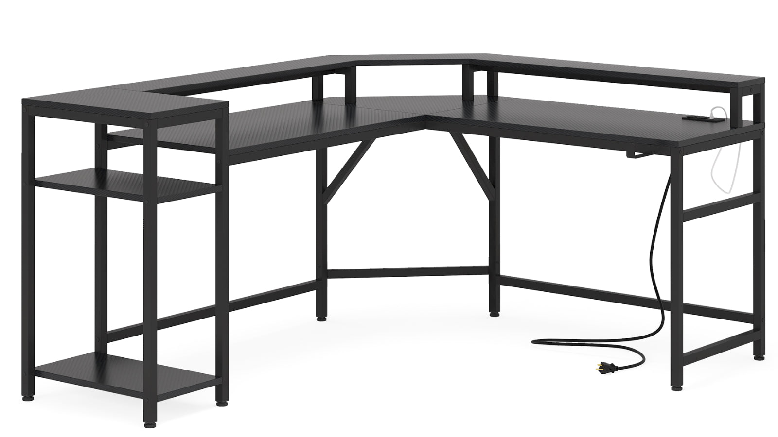 YUZHOU INTERNATIONAL INC Tribesigns L-Shaped Gaming Desk Computer Desk with Power Outlets & LED Strips