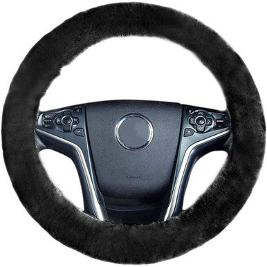 Zone Tech® Black Sheepskin Steering Wheel Cover