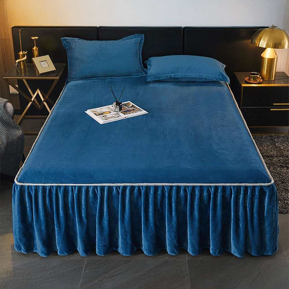 Solid Color Soft Warm Milk Velvet Mattress Cover Protector Bed Skirt, Dark Grey - King(1pc)