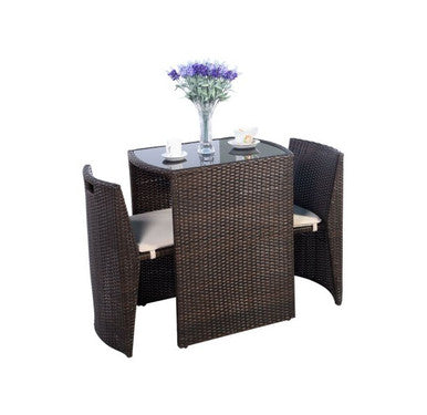 Rattan 3-Piece Nesting Cushioned Outdoor Patio Set