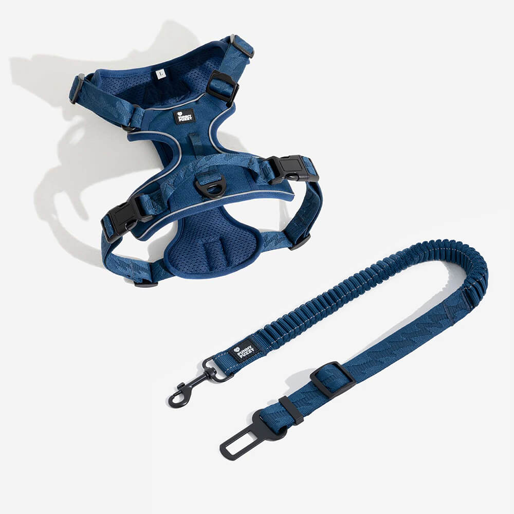 Buffer Adjustable Cool Dog Accessories Car Seat Belt, Navy+Harness - M