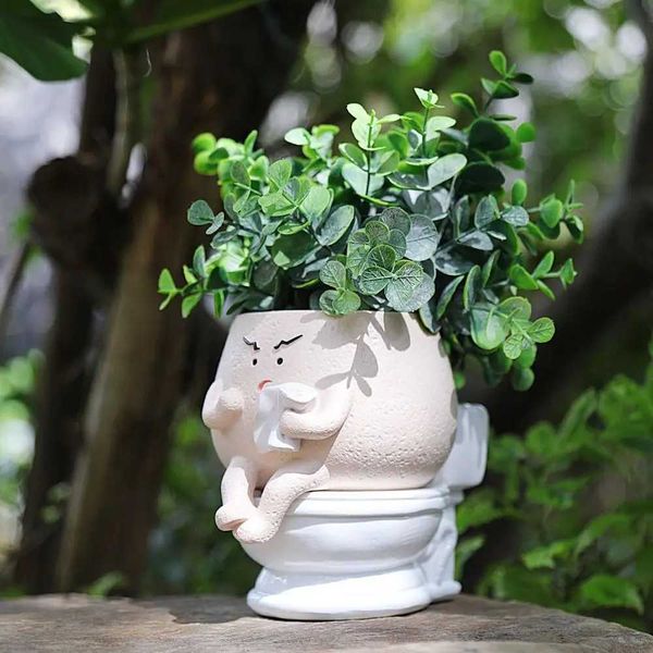 Gift Resin Toilet Succulent Pots Cute Funny Spoof Planter Pot Creative Flower Head PlantersXJ241214