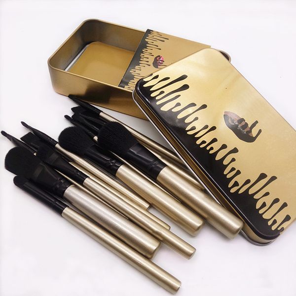 Brand New Gold Iron Box Designer Makeup Brushes Set 12pcs Professional Women Cosmetic Foundation Powder Blush Eyeshadow Blending Make Up Bru