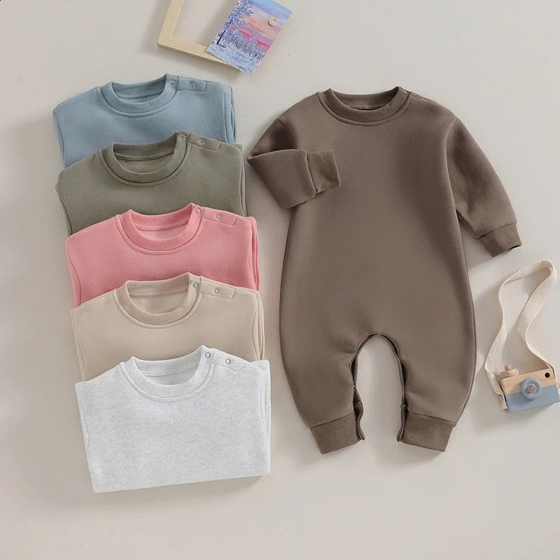 w450 Lioraitiin 0-18M born Baby Boy GiRL Clothes Solid Color Long SlEEve Romper Jumpsuit Crewneck Rompers Fall Outfi