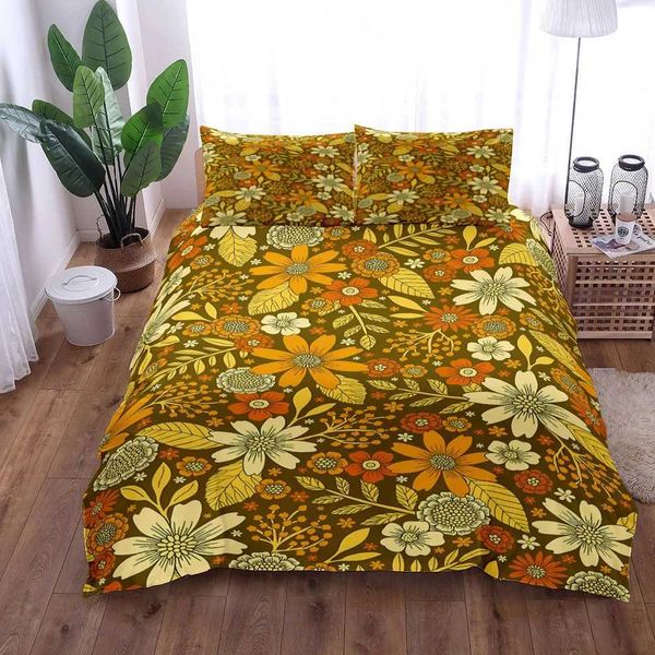 Vintage Retro 70s Plates Duvet Cover Set King Queen Double Full Twin Single Size Bed Linen SetC250205