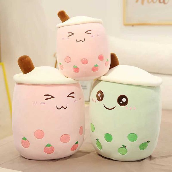 Plush Dolls 25cm adorable cartoon bubble tea cup shaped pillow with suction tubes real-life stuffed soft back cushion funny boba food giftY2