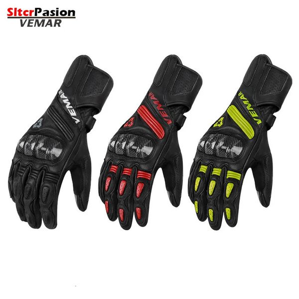 Long Motorcycle Gloves Leather Riding Touch Carbon Fiber Accessories Motorbike Equipment Scooter Off road ADV 241125