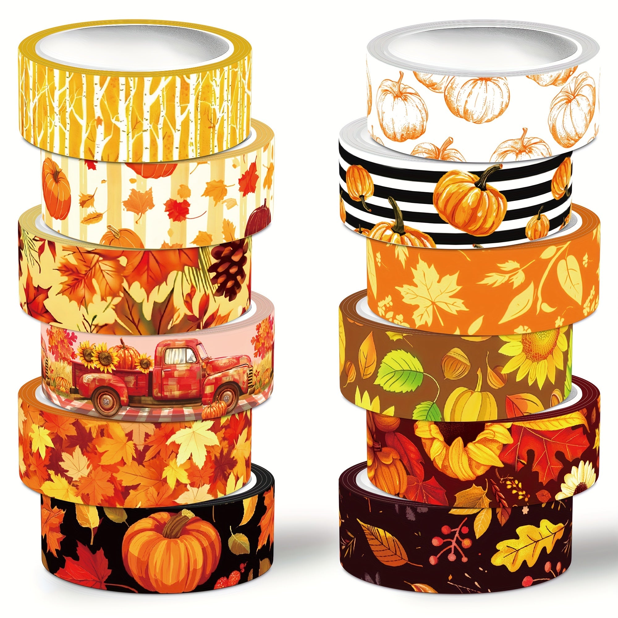 TEMU Fall Washi Tape Set, 12 Rolls Decorative Tape Pumpkin Sunflower Thanksgiving Masking Tape For Journaling Supplies, Junk Journal, Scrapbooking,