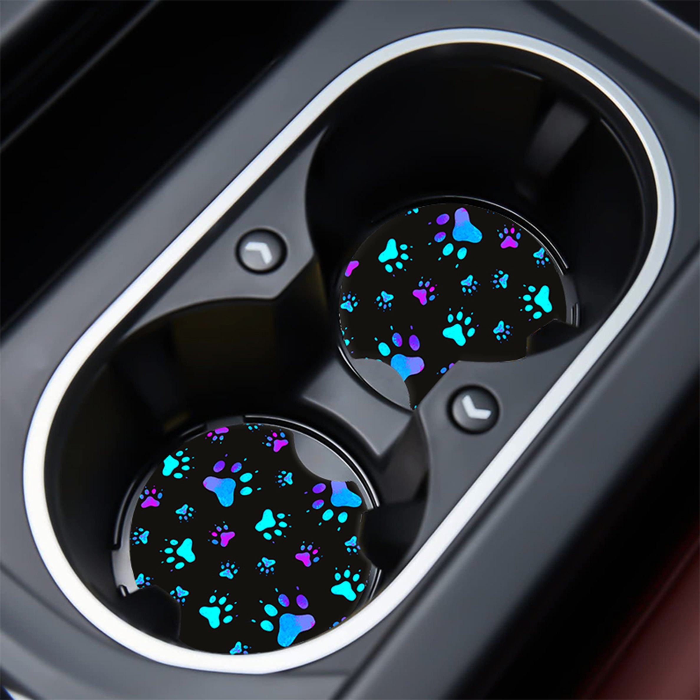 TEMU 2-pack Blue Dog Paw Car Cup Holder Coasters - Absorbent Rubber Decal Decor Accessories For