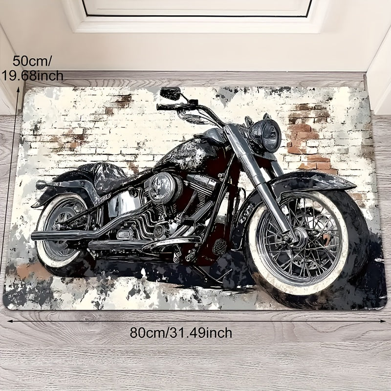 TEMU 1 Motorcycle Theme Floor Mat - Durable Polyester, Quick Drying, Lightweight, Indoor-outdoor Use, , Suitable For Entry, Kitchen And Bathroom,