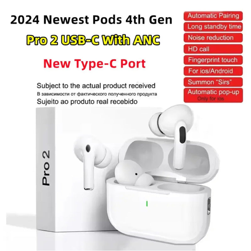 New Pods 4th Gen earbuds Pods Pro 2 With ANC USB C tws earbuds Pro 2nd gen Wireless Bluetooth Earphones Pods 6 Earphone Handfree Headset USB-C For X