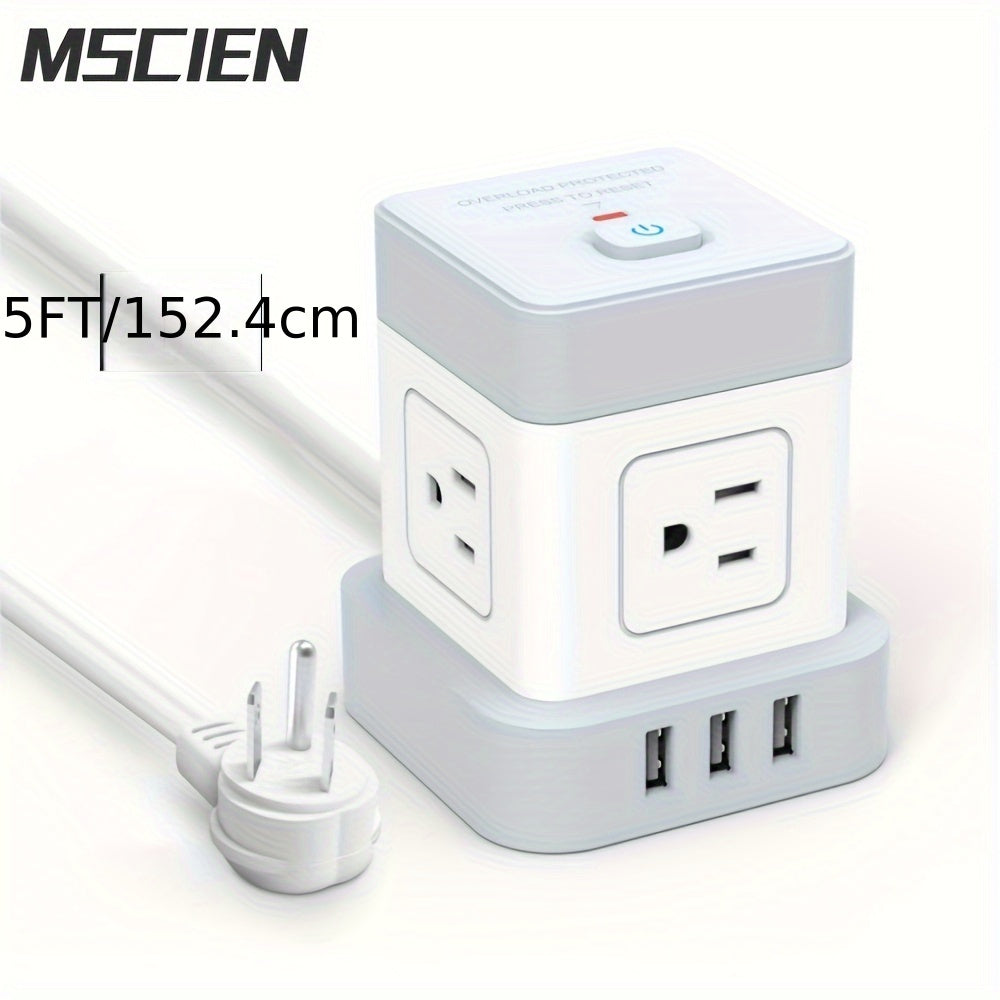 TEMU United States With Usb Baykul Tablet Plug Extension Cord Cube, 4 Sockets 3 Usb Ports 5 Ft Power Cord Protector Desktop Charging Station