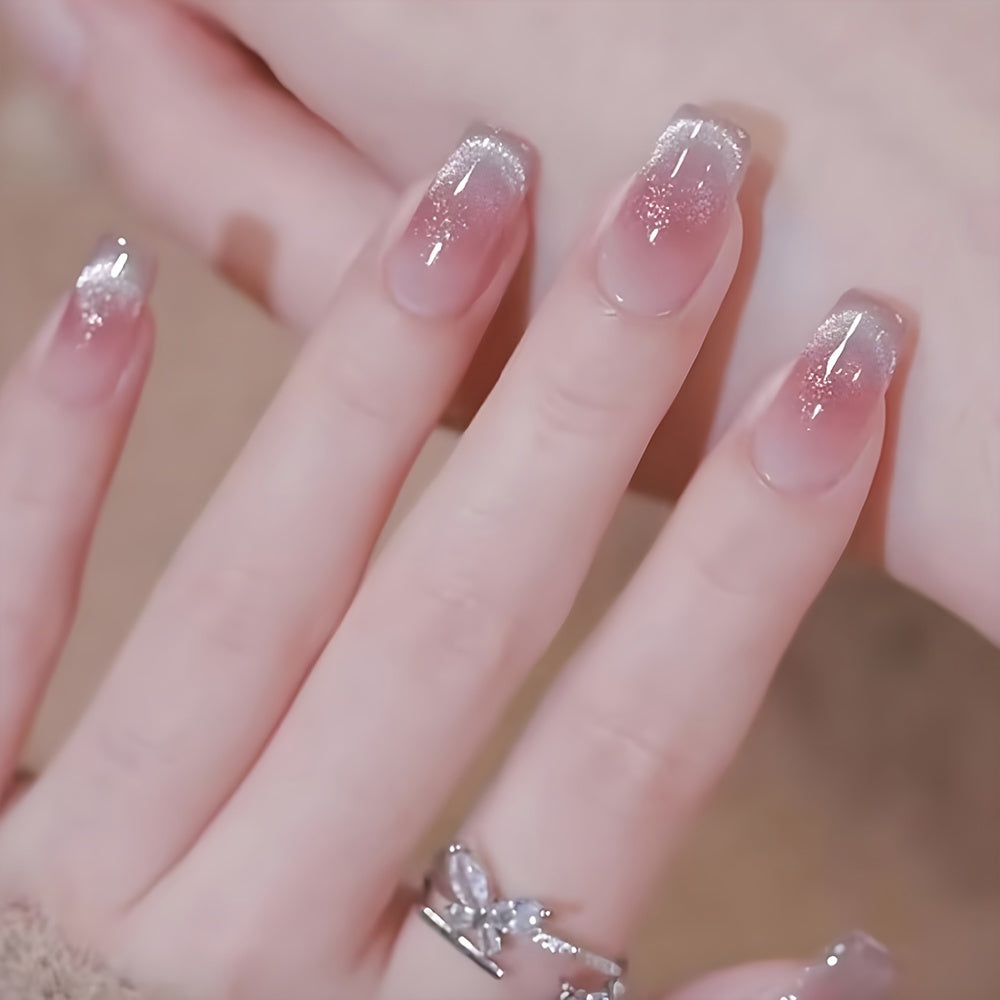 TEMU 24pcs Extra-short Ballet Press On Nails Gradient Cat Eye Fake Nails Glossy Artificial Finger Manicure False Nails