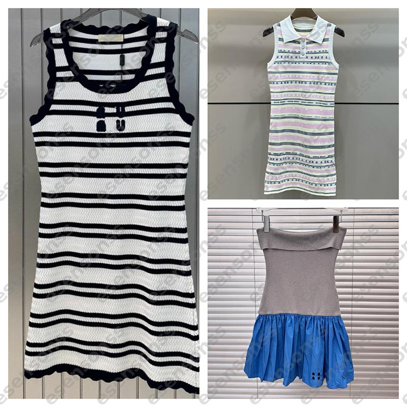 Womans Fashion Dresses Summer Knitted Dress Designer Womens Skirts Luxury Lady Dress Party Wear Sleeveless Skirt -8 Stripe Dress Womens Clothing DSD