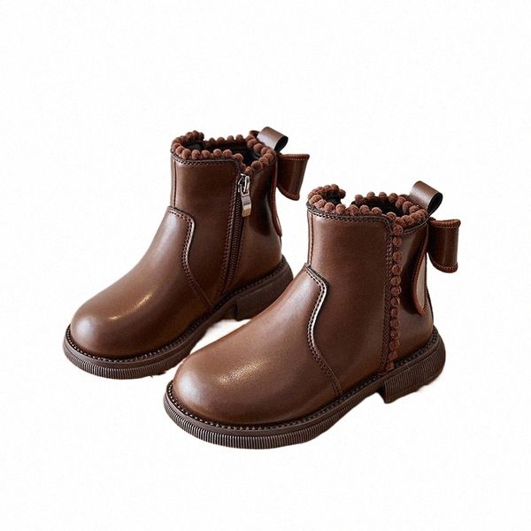 girls Leather Boots Anti Slip Waterproof Side Zipper Winter Flat Heel Low Cut Microfiber Girls Fashion Boots Zapatillas Mujer D6Zv#