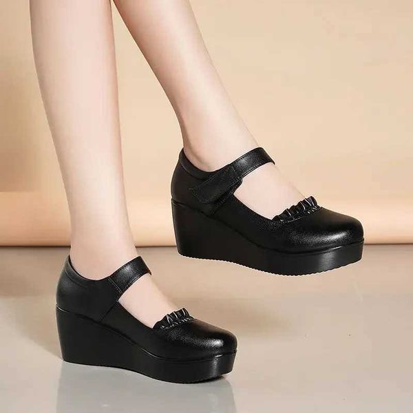 2024 Slope Heels Womens Mid to High Heels Autumn New Mid to Old Age Moms Shoes Round Toe Cake Thick Sole Work Womens ShoesC241126