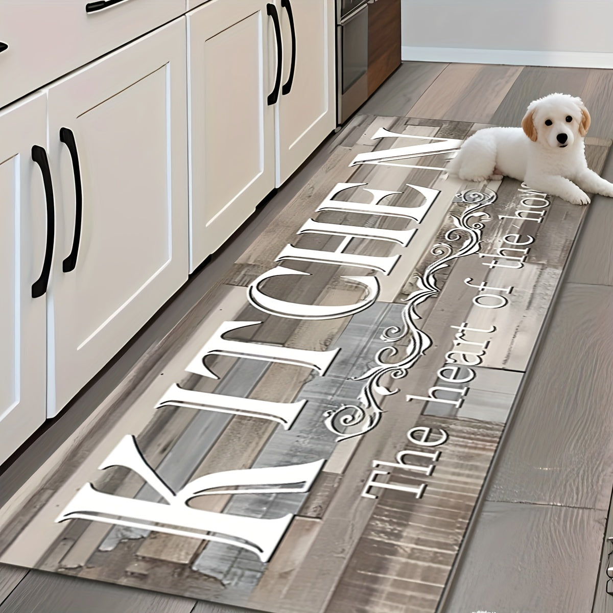 TEMU 1pc Large Kitchen Floor Mat - Beige-brown-gray-white-black-grayish-brown - Non-slip Rubber Backing & Raised Edges - Easy Washable - Heavy-duty