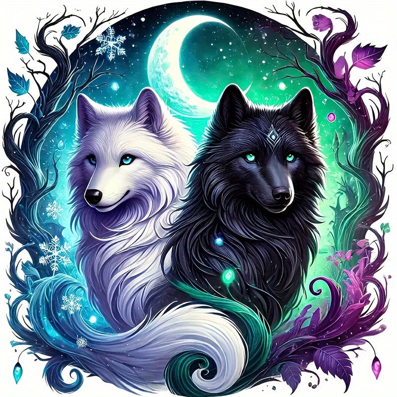 TEMU 6-inch Moonlight Wolf Decal- White And Black Wolf With Glowing, Mysterious Suitable For Cars, Laptops, Bottles, Trucks, Phones, Motorcycles,