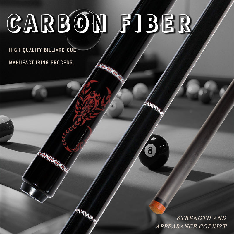 OKHEALING 1-2 Split Pool Cue Billiard Stick Carbon Fiber Billiard Cue 12.9mm Bakelite Tip Radial Pin - 8 Teeth Joint Length 1474mm-58inch Weight 20o