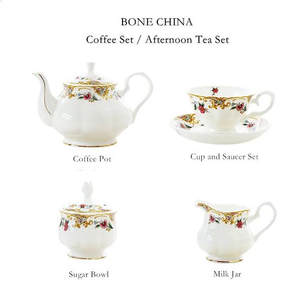 European Household Coffeeware Bone China Coffee Service Items Set British Tea Pots Espresso Cup and Saucer Ceramic Teaware 240729