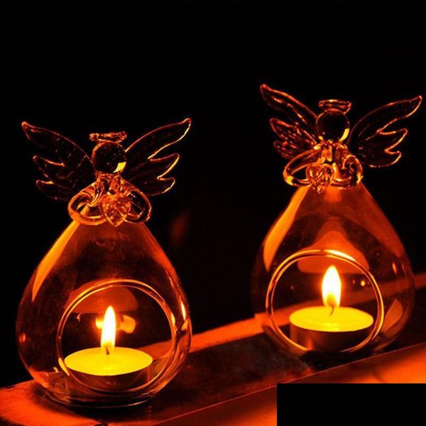 Candle Holders Romantic Angel Crystal Glass Holder Hanging Tea Light Lantern Candlestick Burner Vase Diy Party Decoration Dr Dhdng