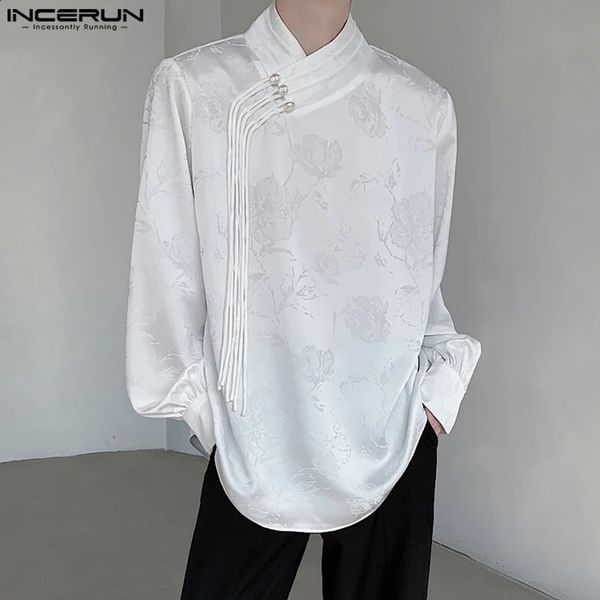 INCERUN Men Shirt Jacquard Stand Collar Long Sleeve Vintage Casual Men Clothing Streetwear Loose Korean Style Shirts S-5XL 240816