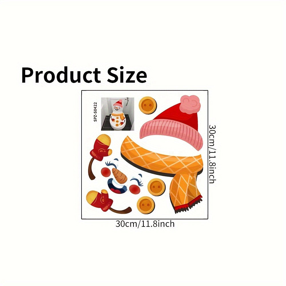 TEMU 1pc Festive 3d Snowman Toilet Lid Decal - Self-adhesive, , Cartoon Design With Red Hat & Scarf, Ideal For Christmas Bathroom Decor, Bathroom