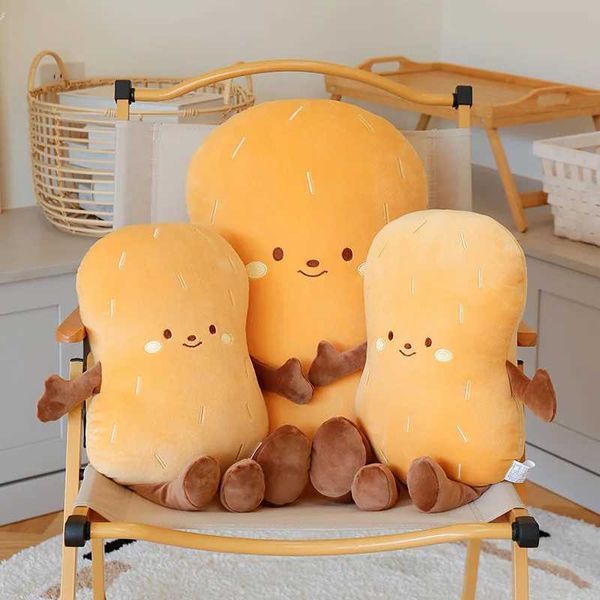 Plush Dolls New Cartoon Peanut Plush Big Pillow Simulation Food Plushie Peanut Bread Doll Party Prop Decor Sleeping Companion Birthday Gift