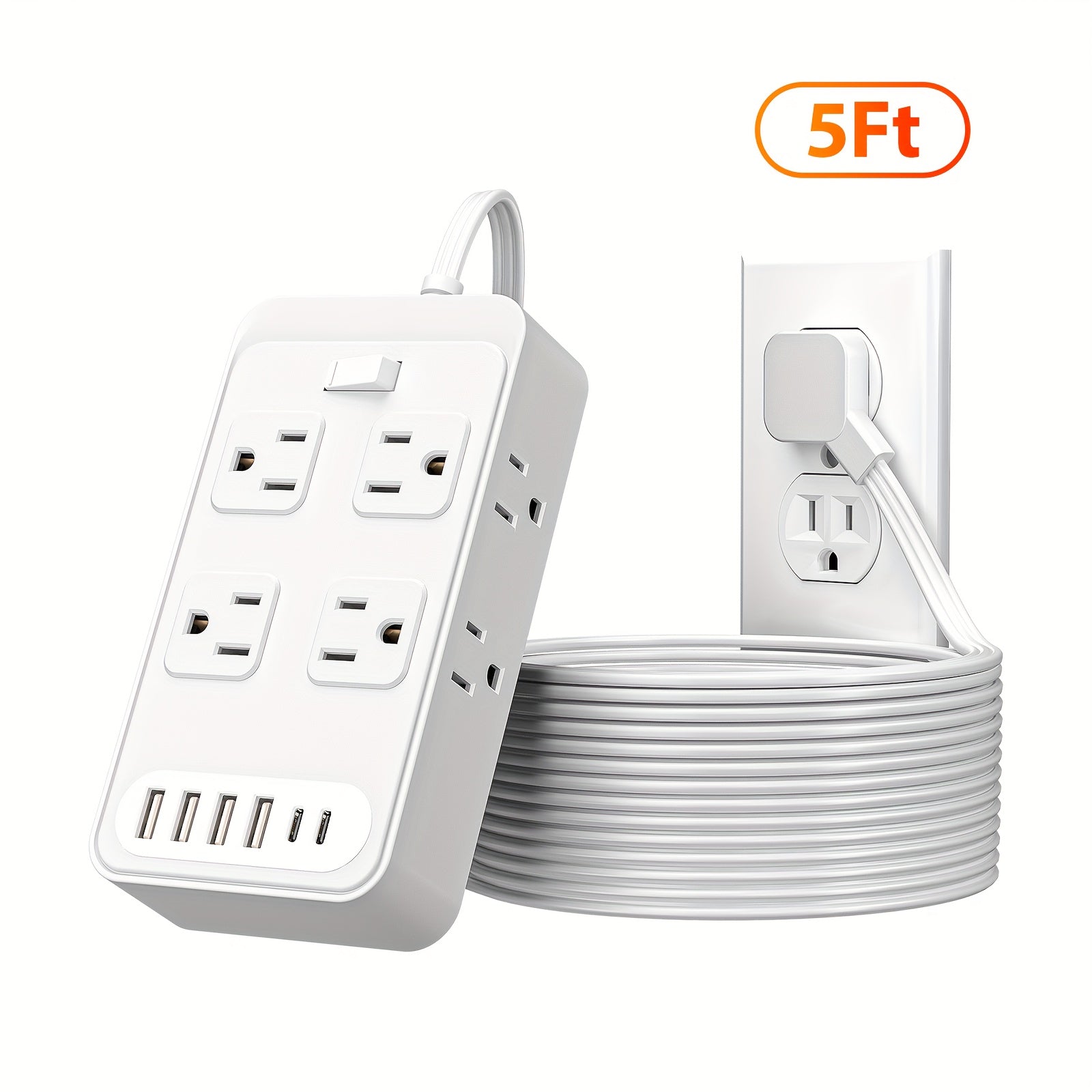 TEMU Protector Outlet Extender Power Strip, 8 Ac Outlets, 6 Usb Charging Ports (4 Usb A & 2 Usb C), Desk Charging Station, Strip Outlet Extender For