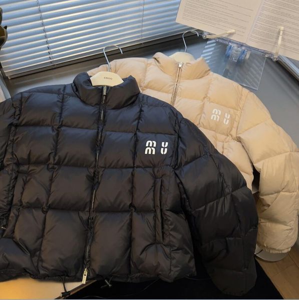 High version 2023 autumn-winter new miu family short standing collar down jacket letter printed bread jacket for women