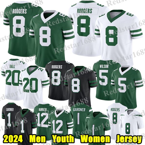 #8 Aaron Rodgers Football Jersey #5 Garrett Wilson Sauce Gardner Quinnen Williams Breece Hall Joe Namath Braelon Allen Mike Williams Any Nam
