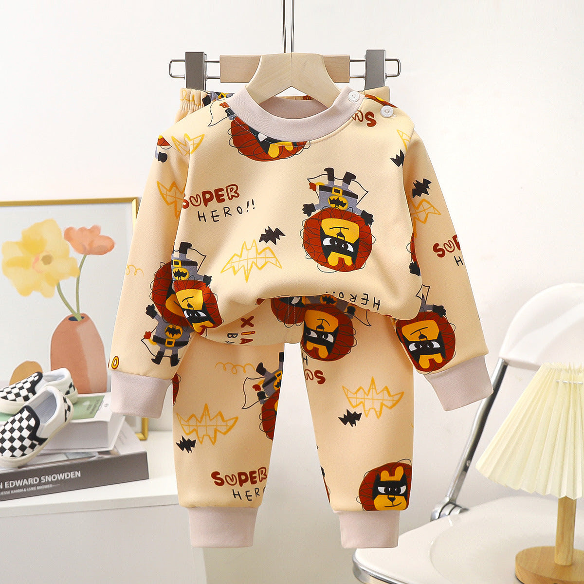 xw4 Clothes for boys and girls in autumn and winter, plush and thickened home clothes for children, autumn clothes suits, baby pajamas, infants