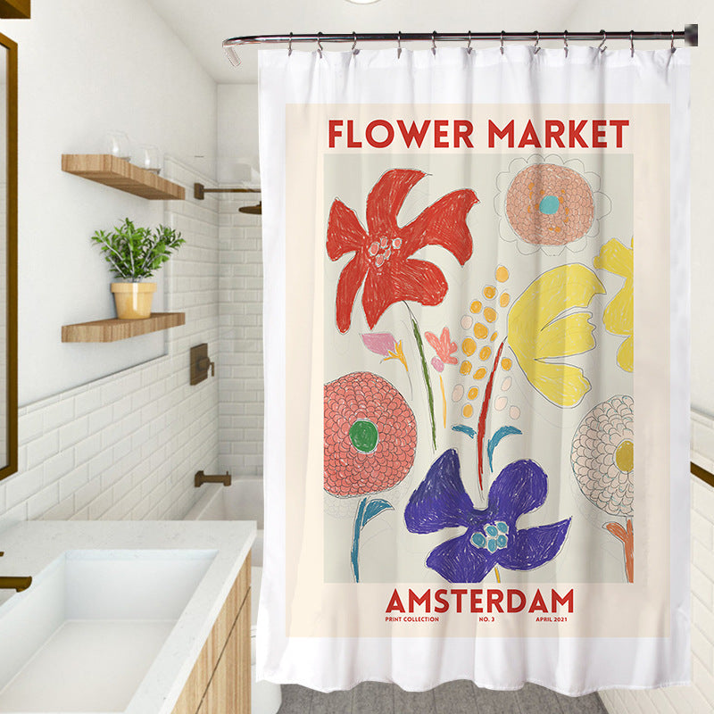 YL-37206 small fresh ins shower curtain bathroom bathroom blocking curtain hand-painted shower curtain wholesale