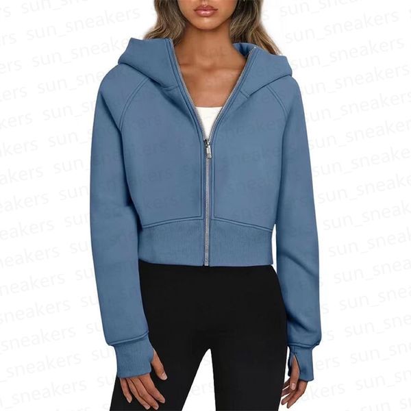 2024 womens Yoga Oversized Scuba Full-Zip Hoodie Waist Length Jackets Sweatshirts Soft Thumbholes Leisure Yoga Coat T1