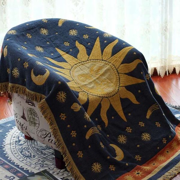 Retro American Country Jacquard Woven Blanket Sun Moon God Sofa Throw Dust-proof Carpet Cushion Textile Dropshipping