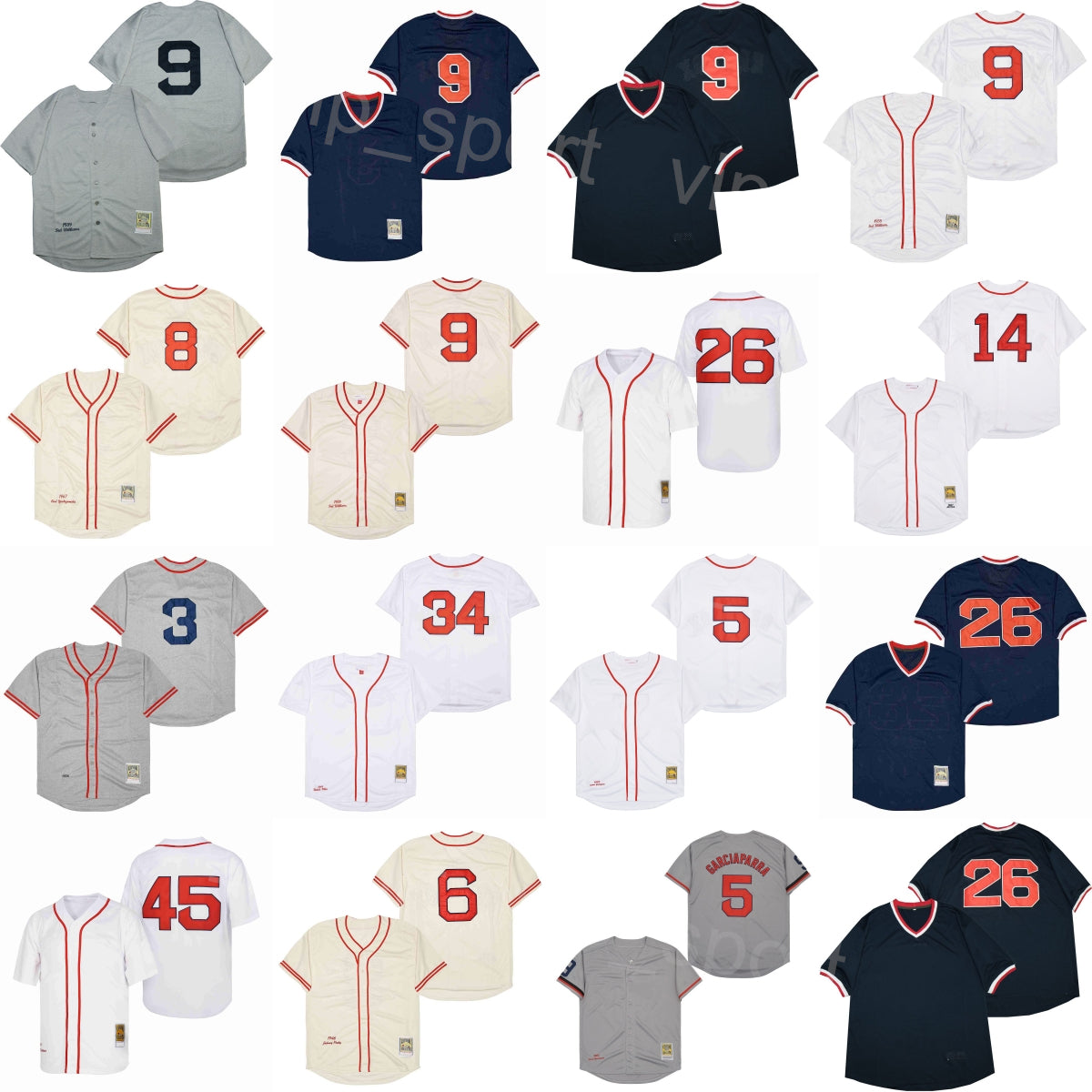 Vintage Baseball Retro 5 Nomar Garciaparra Jerseys 34 David Ortiz 45 Pedro Martinez 9 Ted Williams 8 Carl Yastrzemski 3 Jimmie Foxx Johnny Pesky Jim