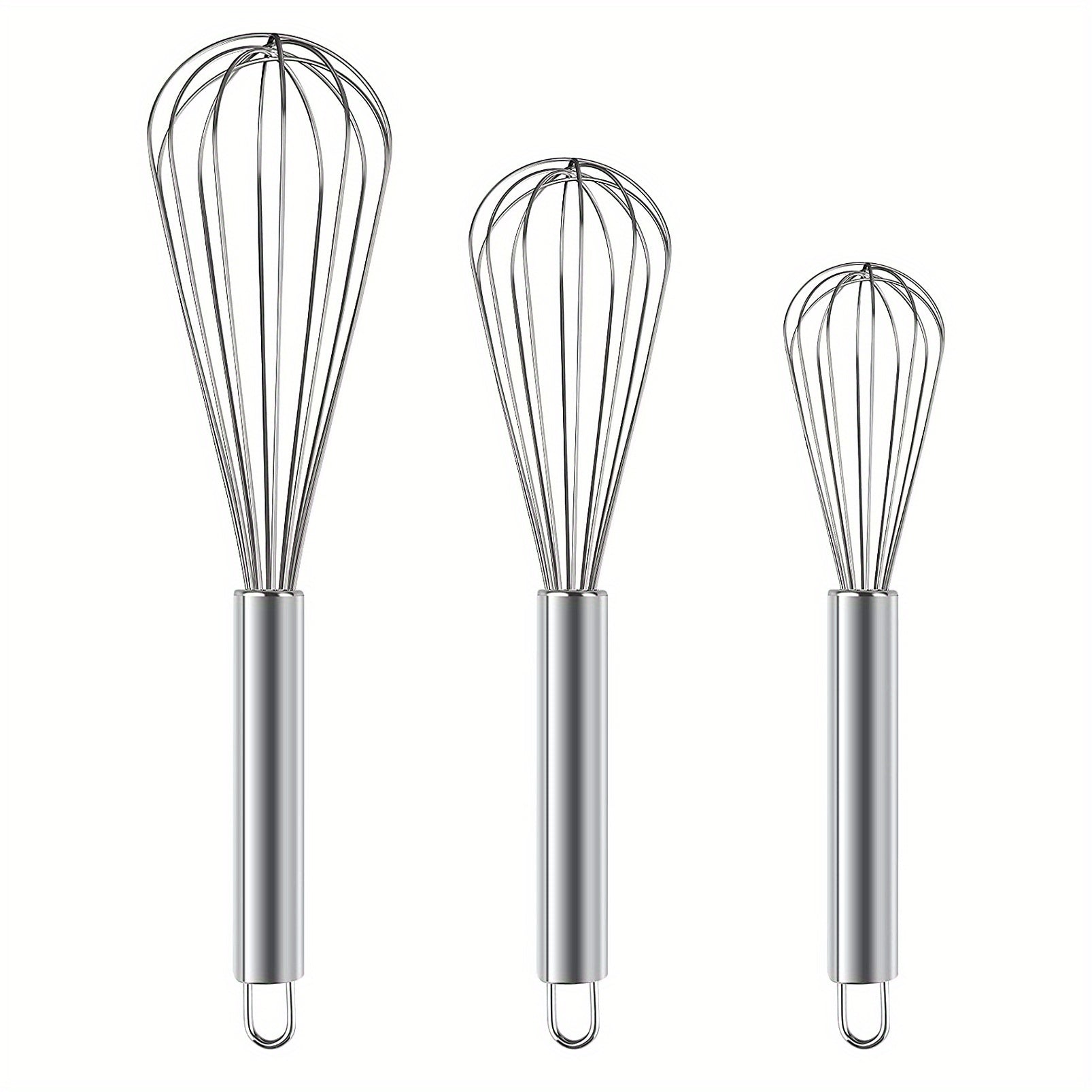 TEMU 3pcs, Egg Whisks, 3 Different Sizes Stainless Steel , Egg Blenders, For Cooking, Baking, Kitchen Gadgets, Kitchen Stuff, Kitchen Accessories,