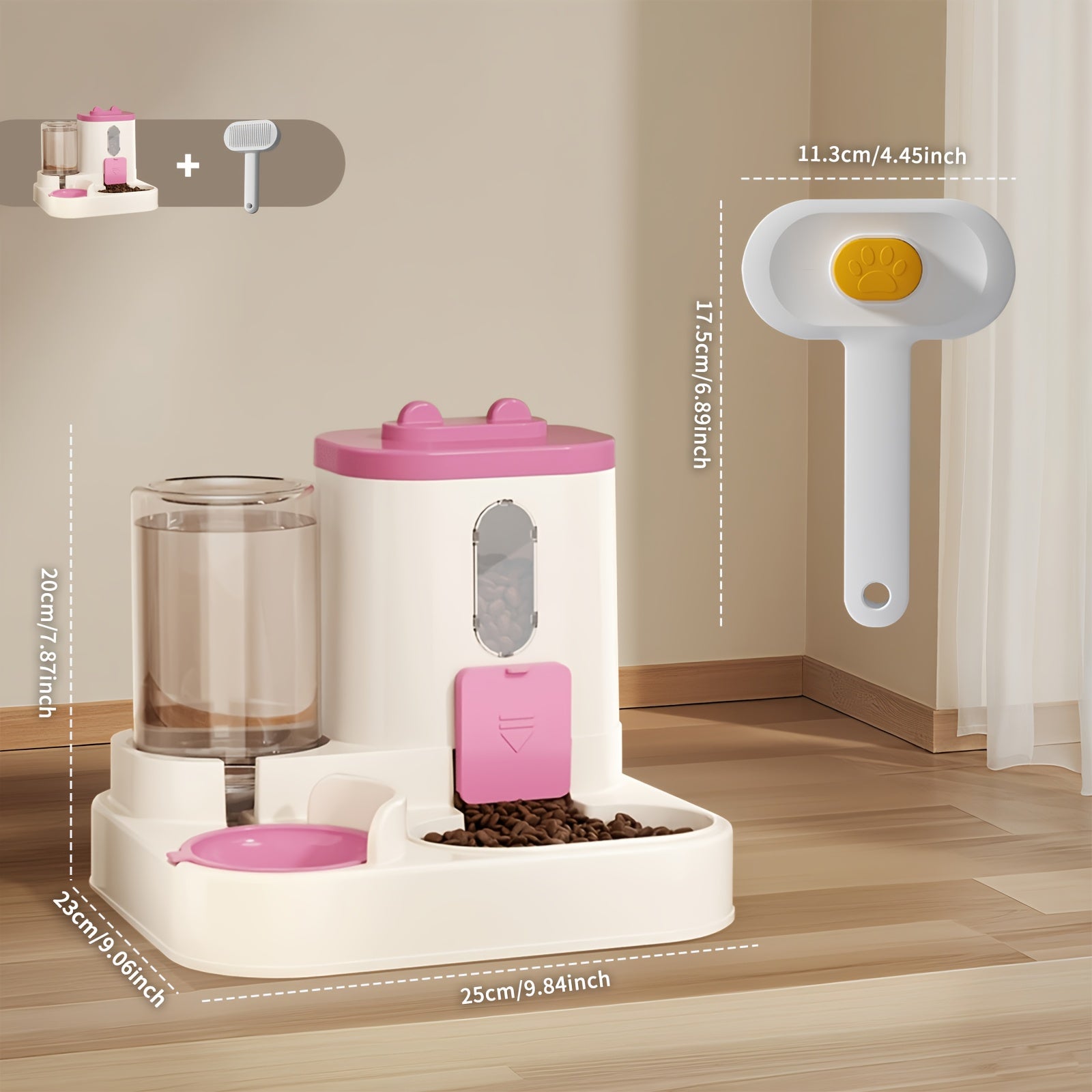 TEMU Fully Automatic 2in1 Cat Food Dispenser - Integrated Water And Food Feeding System - Cute Water Dispenser, Without Battery
