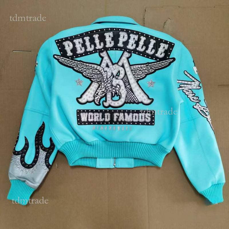 Pelle Pelle Leather Jackets Diamond Encrusted Eagle Leather Jacket Wide Sheep Leather Windbreak Bomber Jackets 1978 Mens Jacket Limited Edition E9a