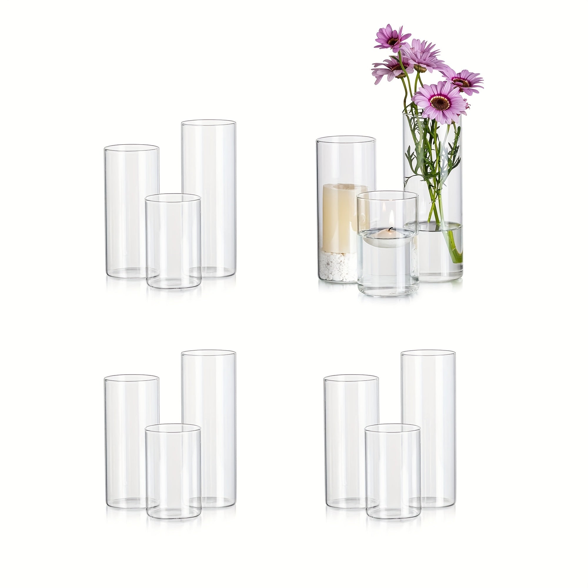 TEMU 12pcs Acrylic Cylinder Vases, Clear Decorative Vases, For Flowers, Hurricane Candle Holders, With Centerpieces For Home, Wedding, Office Party,